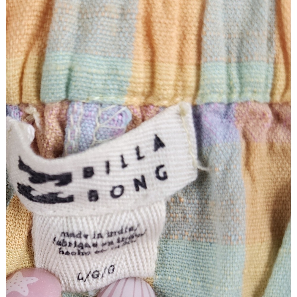 Billabong Into You Womens Pants Large Colorful Gingham Plaid Wide Leg Summer L - Picture 8 of 11